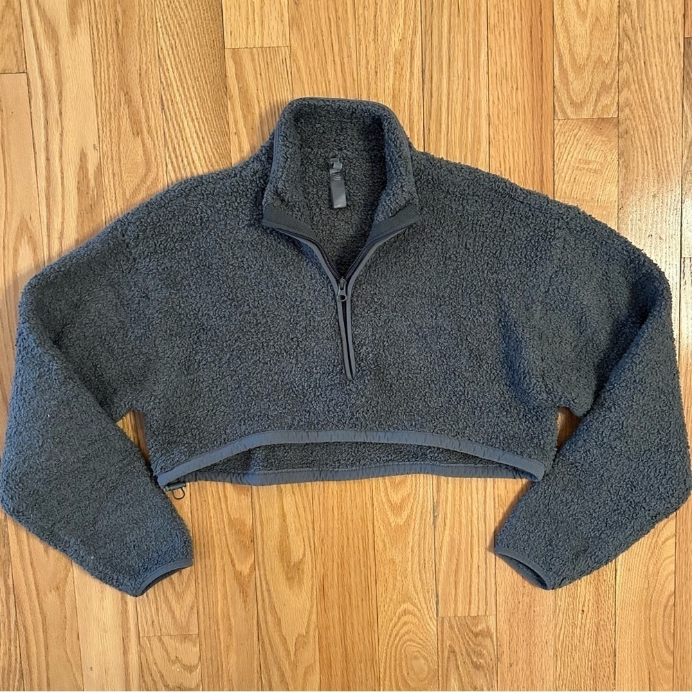 SKIMS Cropped 3/4 Zip Cozy Knit Fleece Sweatshirt Kim Kardashian S/M